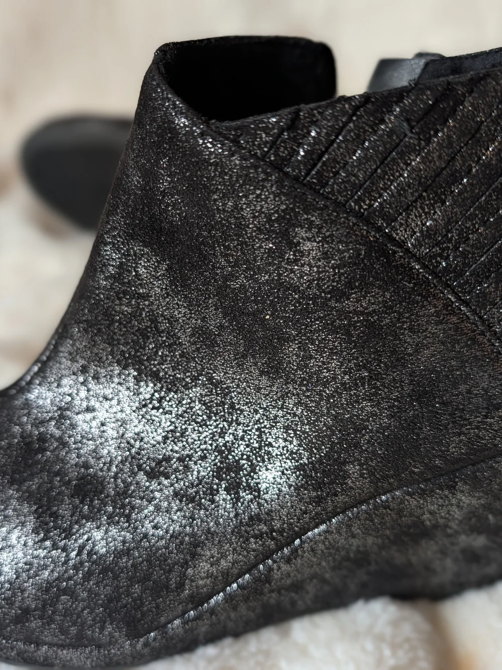 Sparkle Black Wedge Ankle Booties with Side Zip